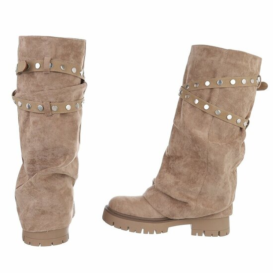 Kaki dameslaarzen met studs en stoere zool-Colla
