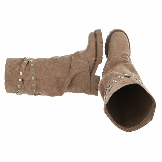 Kaki dameslaarzen met studs en stoere zool-Colla