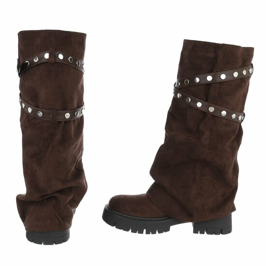 Bruine dameslaarzen met studs en stoere zool-Colla