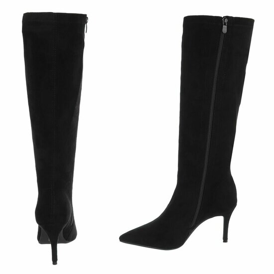Elegante zwarte suède kniehoge laars-Giuseppina