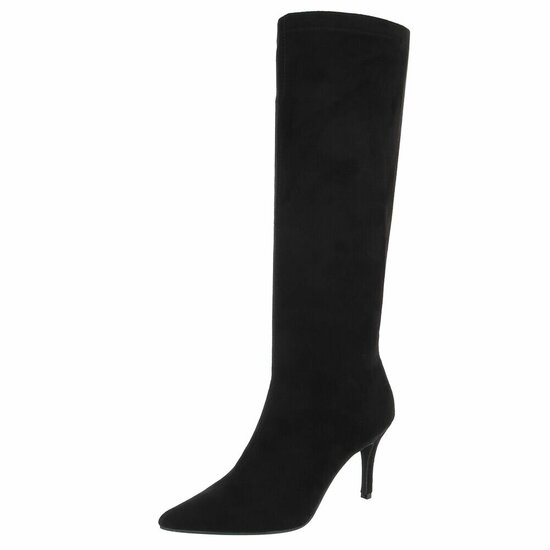 Elegante zwarte suède kniehoge laars-Giuseppina