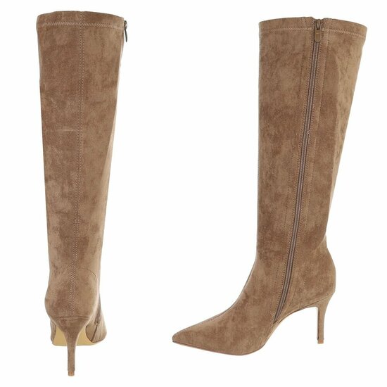 Elegante kaki suède kniehoge laars-Giuseppina