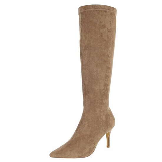 Elegante kaki suède kniehoge laars-Giuseppina