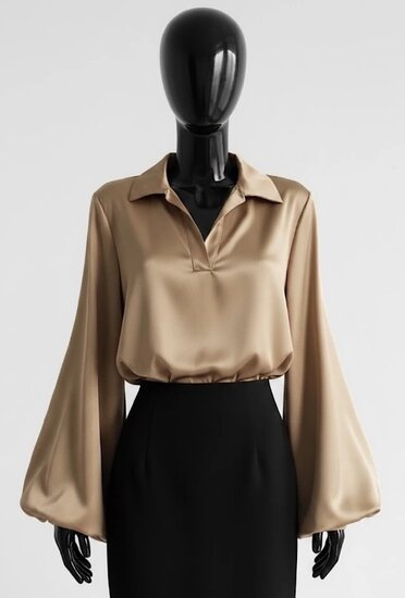 Luxe gouden-caramel satijnen blouse – Made in Italy