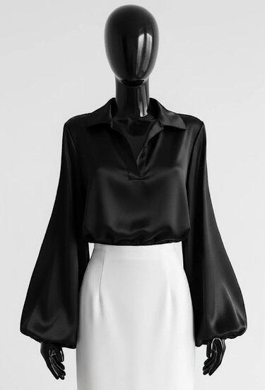 Luxe zwarte satijnen blouse – Made in Italy