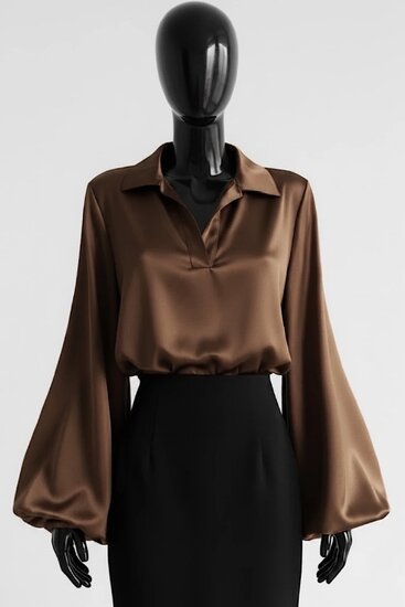 Luxe bruine satijnen blouse – Made in Italy