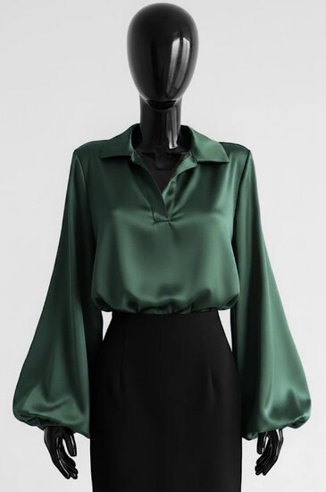 Luxe groene satijnen blouse – Made in Italy
