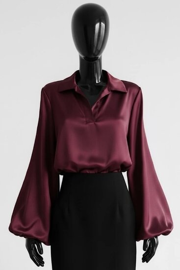 Luxe bordeaux satijnen blouse – Made in Italy