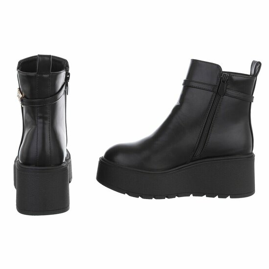 Zwarte platform enkelboots met gouden detail-Didi