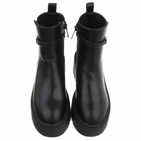 Zwarte platform enkelboots met gouden detail-Didi