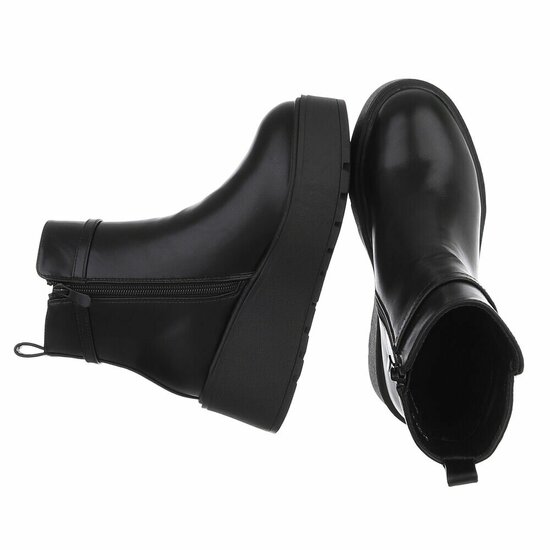 Zwarte platform enkelboots met gouden detail-Didi