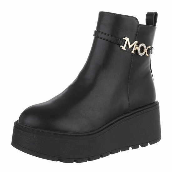 Zwarte platform enkelboots met gouden detail-Didi