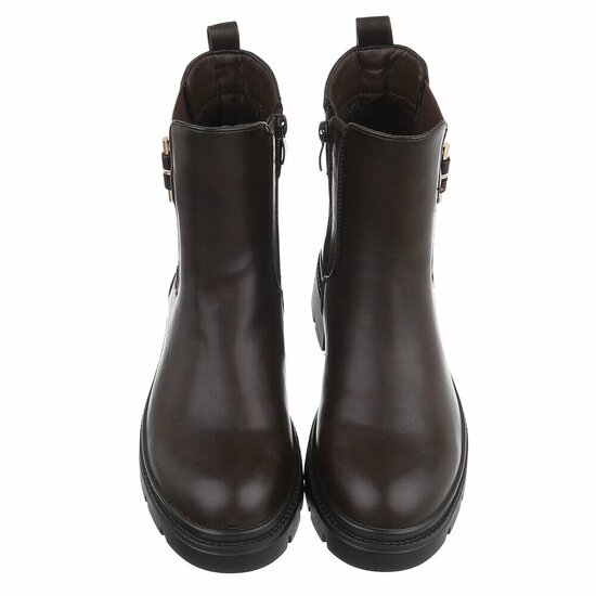 Coffee Chelsea boots met gesp-Chelby