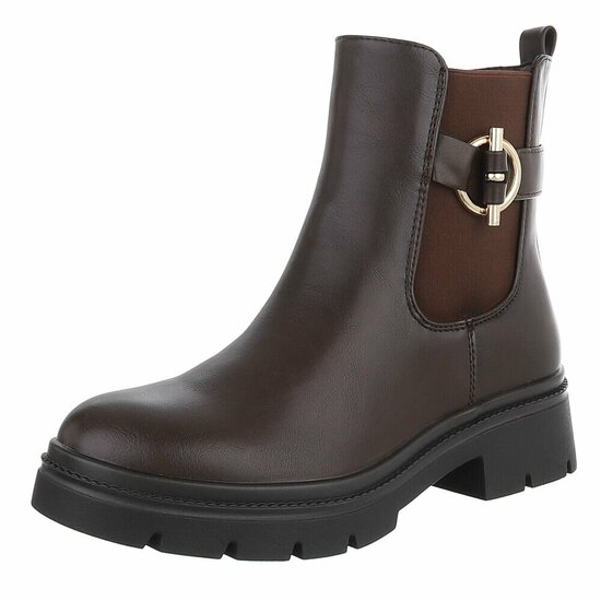 Coffee Chelsea boots met gesp-Chelby
