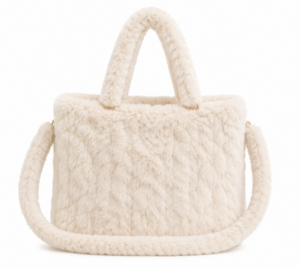 Beige fake fur tas
