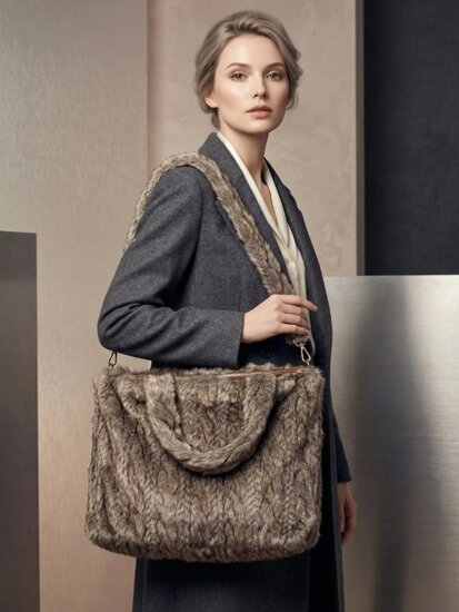 Taupe fake fur tas