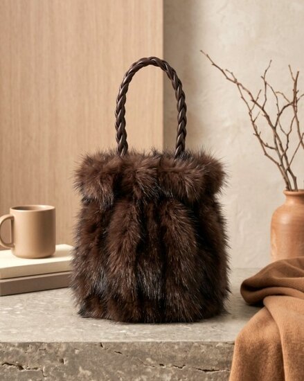 Luxe handtas van imitatiebont bruin