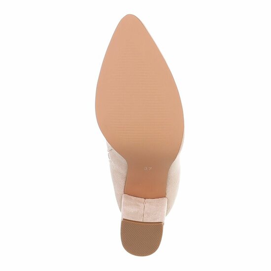 Beige suède enkellaarsje met blokhak-Ikram  TEMPORARY SOLD OUT