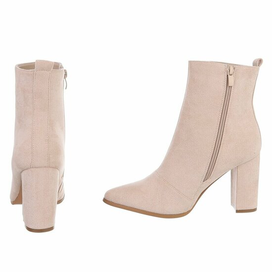 Beige suède enkellaarsje met blokhak-Ikram  TEMPORARY SOLD OUT