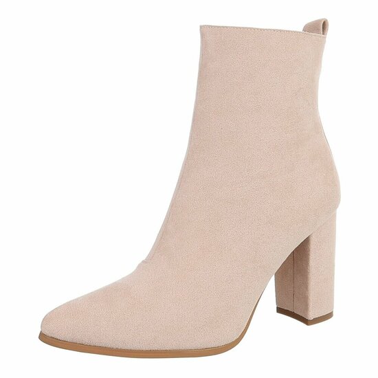 Beige suède enkellaarsje met blokhak-Ikram  TEMPORARY SOLD OUT