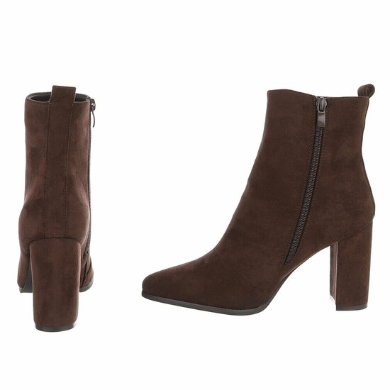Bruin suède enkellaarsje met blokhak-Ikram