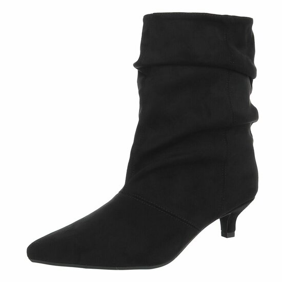 Zwarte suède enkellaarzen met elegante plooien en hak-Selise
