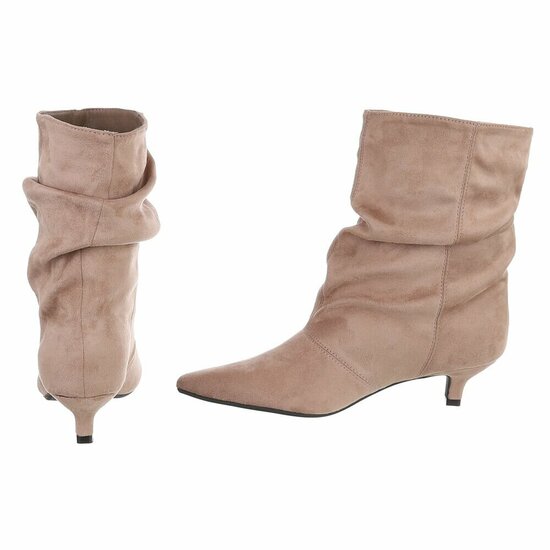 Kaki suède enkellaarzen met elegante plooien en hak-Selise  SOLD OUT
