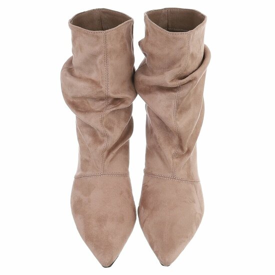 Kaki suède enkellaarzen met elegante plooien en hak-Selise  SOLD OUT