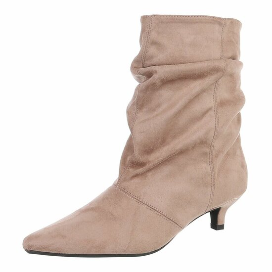 Kaki suède enkellaarzen met elegante plooien en hak-Selise  SOLD OUT