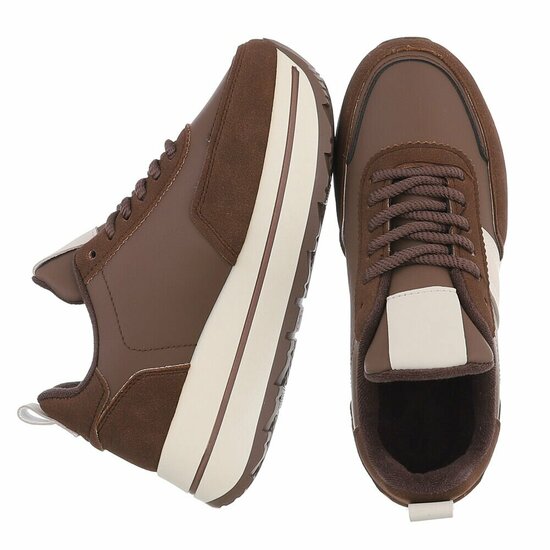 Dames sneaker bruin met plateauzool-Doha