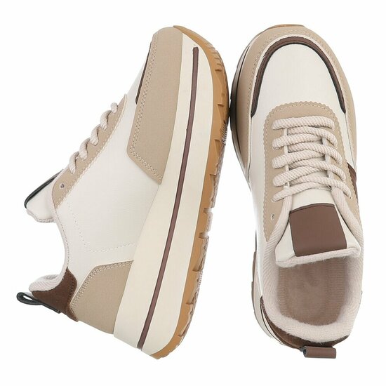 Dames sneaker kaki bruin met plateauzool-Doha