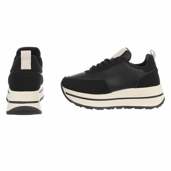 Dames sneaker zwart met plateauzool-Doha