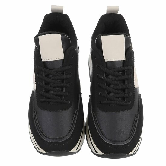 Dames sneaker zwart met plateauzool-Doha