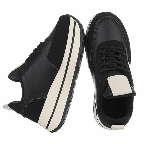 Dames sneaker zwart met plateauzool-Doha