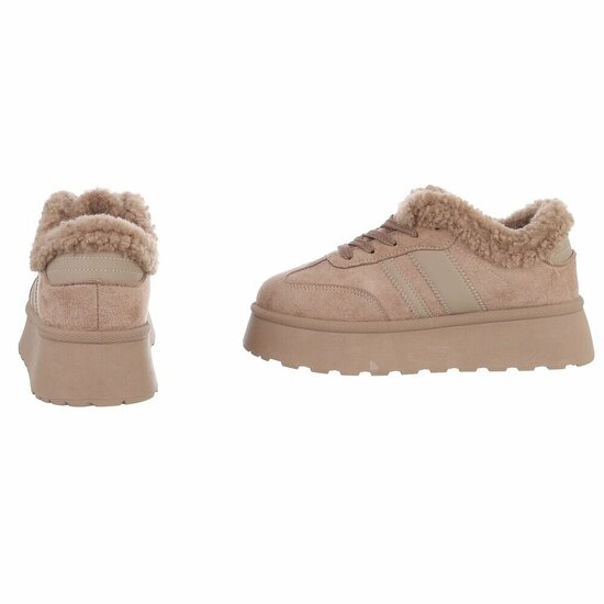 Dames sneakers taupe met warme voering en plateauzool-Celine