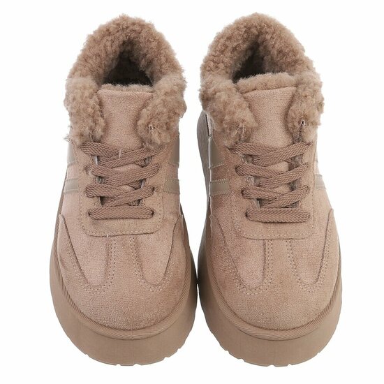Dames sneakers taupe met warme voering en plateauzool-Celine