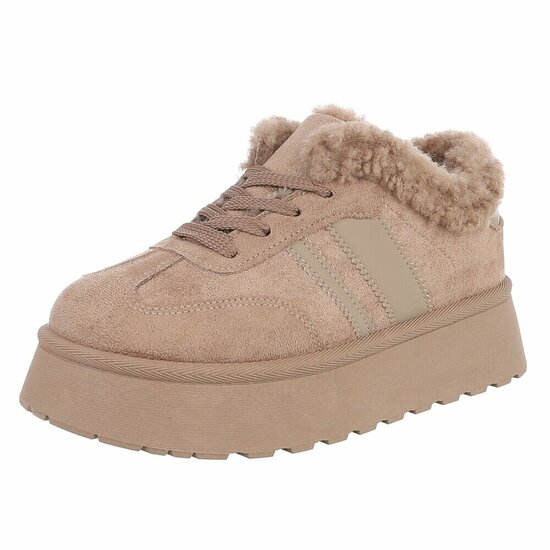 Dames sneakers taupe met warme voering en plateauzool-Celine