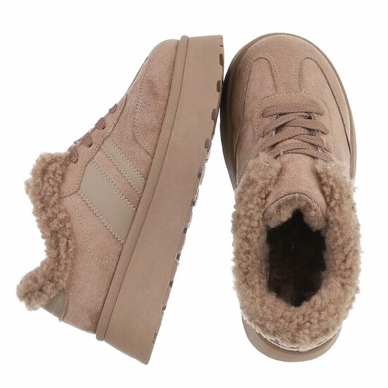 Dames sneakers taupe met warme voering en plateauzool-Celine