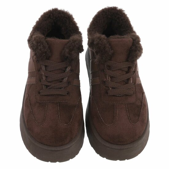Dames sneakers donkerbruin met warme voering en plateauzool-Celine