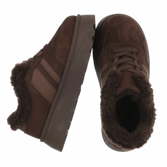 Dames sneakers donkerbruin met warme voering en plateauzool-Celine