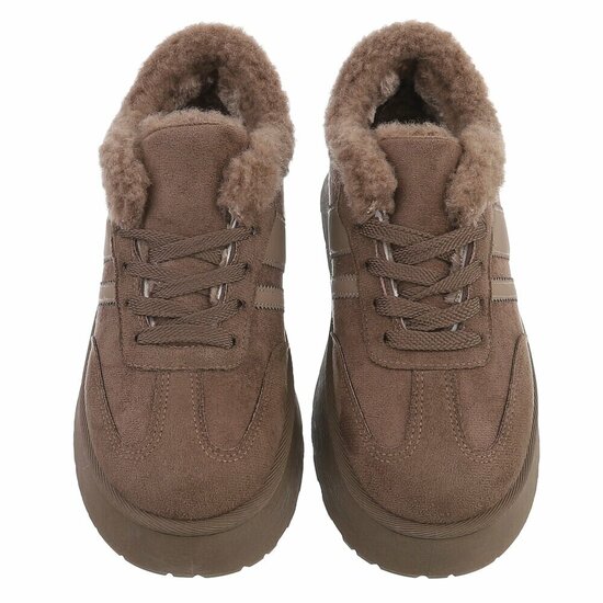 Dames sneakers mokkabruin met warme voering en plateauzool-Celine