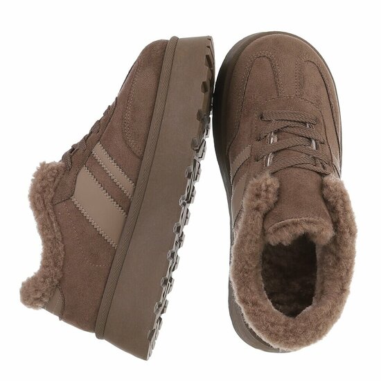 Dames sneakers mokkabruin met warme voering en plateauzool-Celine