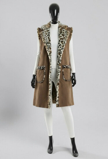 Dames bodywarmer caramel bruin met luipaardprint en zachte voering