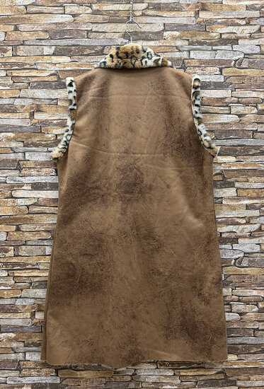 Dames bodywarmer caramel bruin met luipaardprint en zachte voering
