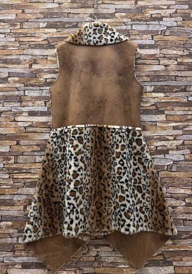 Dames bodywarmer in caramel-bruine met luipaardprint en zachte voering