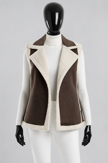 Luxe bruine bodywarmer met teddy afwerking