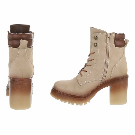 Beige enkellaarzen met chunky hak-Brisha