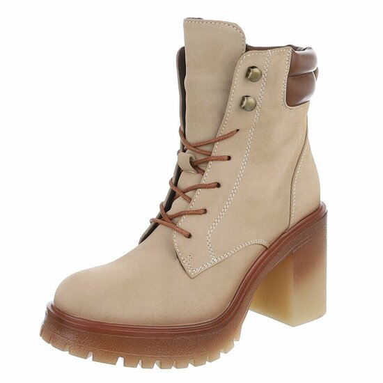 Beige enkellaarzen met chunky hak-Brisha
