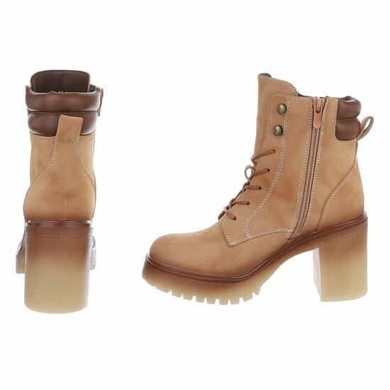 Camel enkellaarzen met chunky hak-Brisha