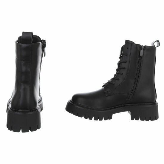 Zwarte chunky enkellaarzen met hak en veters-Delicia